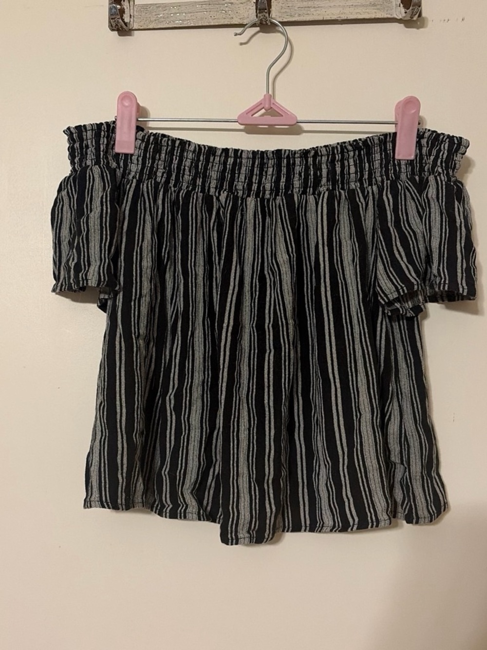 Jolt Black and White Striped Off-Shoulder Top